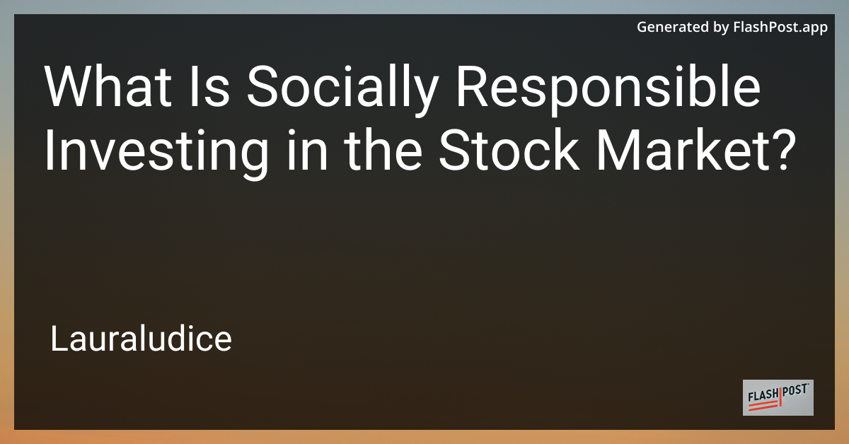 Socially Responsible Investing